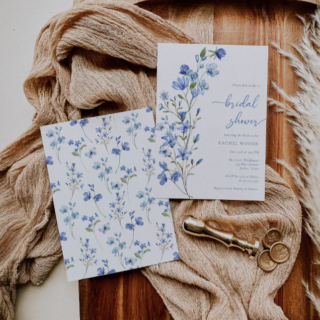 Elegant Boho Dusty Blue Wildflower Bridal Shower Invitation | Zazzle