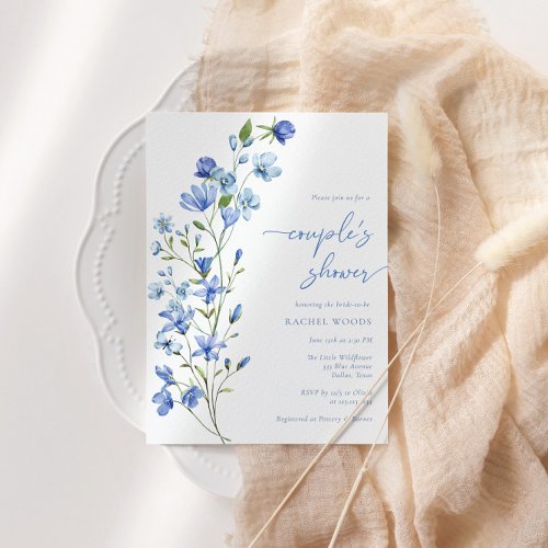 Elegant Boho Dusty Blue Wildflower Couples Shower Invitation