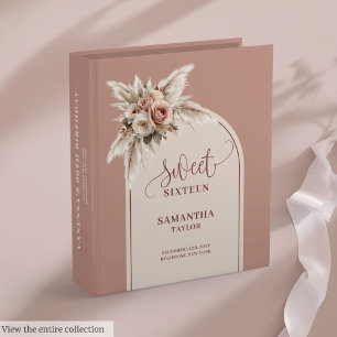 Elegant Boho Dusty Pink Pampas Floral 16 Birthday 3 Ring Binder