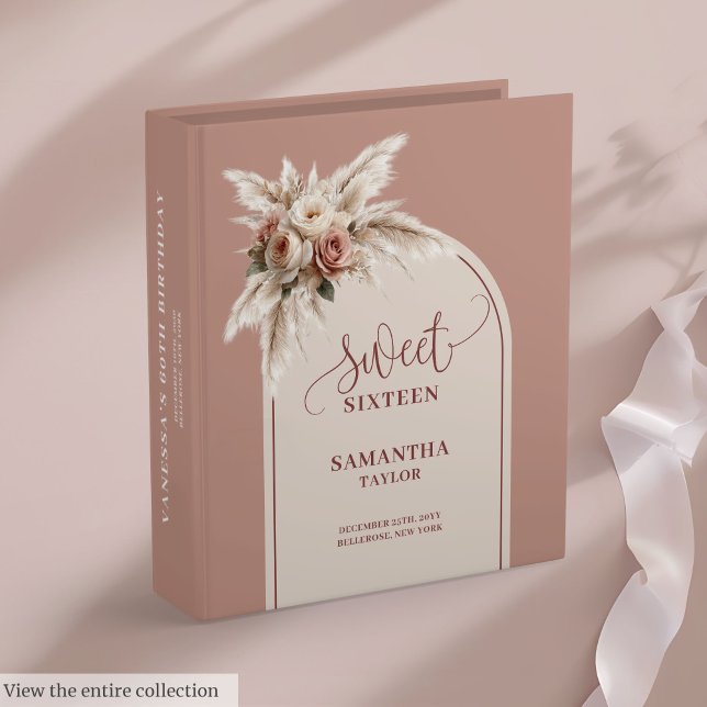 Elegant Boho Dusty Pink Pampas Floral Sweet 16th 3 Ring Binder (Elegant Boho Dusty Pink Pampas Floral Sweet 16)