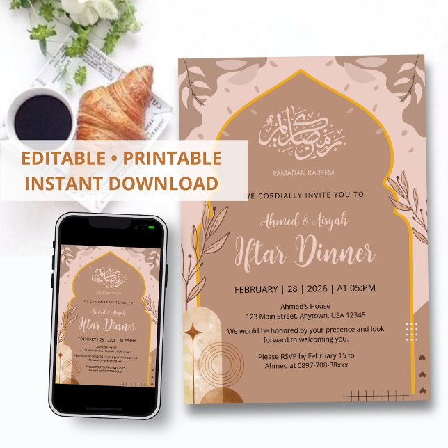 Elegant Boho Earth Tone Islamic Arch Iftar Dinner Invitation (Creator Uploaded)