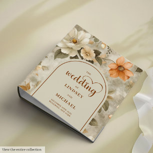 Elegant Boho Earthy Ivory Sage Floral Wedding 3 Ring Binder