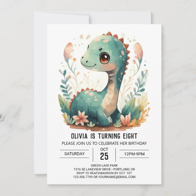 Elegant Boho Editable Dinosaur Birthday Invitation (Front)