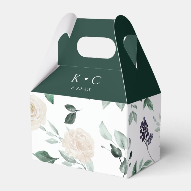 Elegant Boho Emerald Greenery Foliage Wedding Favor Boxes (Front Side)