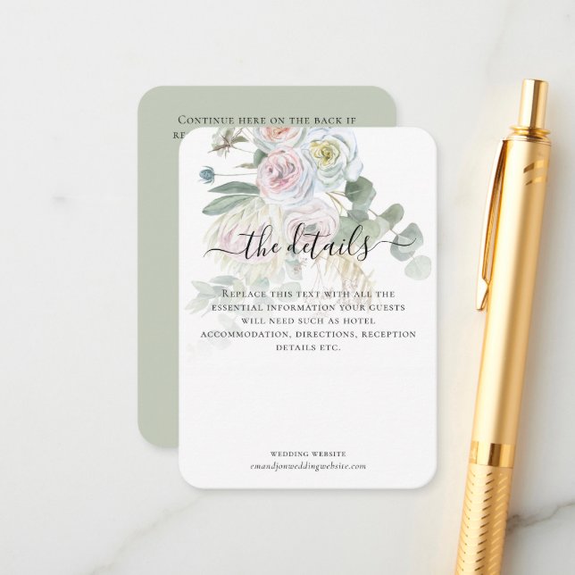 Elegant Boho Eucalyptus Florals Wedding Details Enclosure Card (Front/Back In Situ)