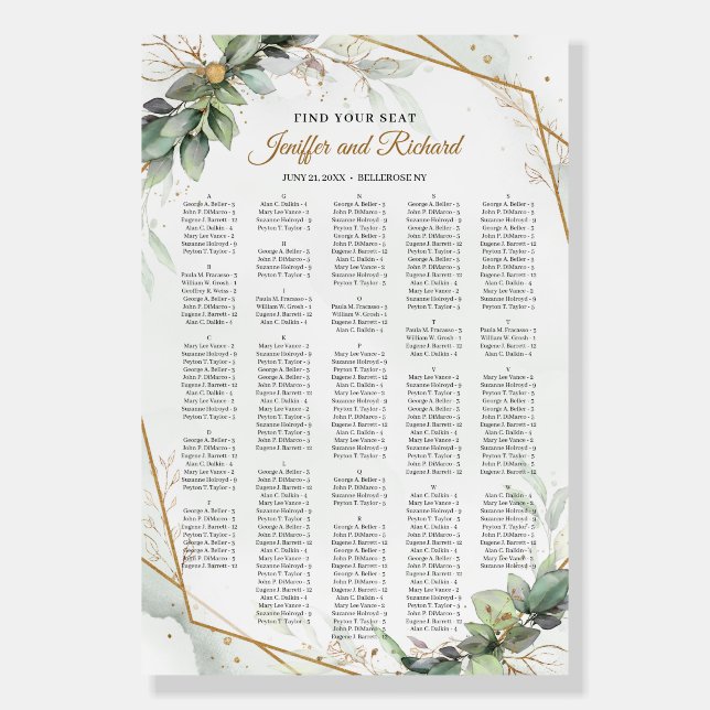 Elegant boho eucalyptus greenery gold Alphabetical Foam Board (Front)