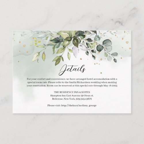 Elegant boho eucalyptus greenery gold details enclosure card