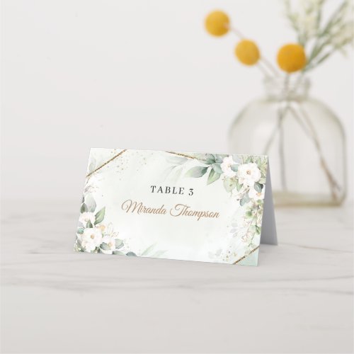 Elegant boho eucalyptus greenery gold frame place card