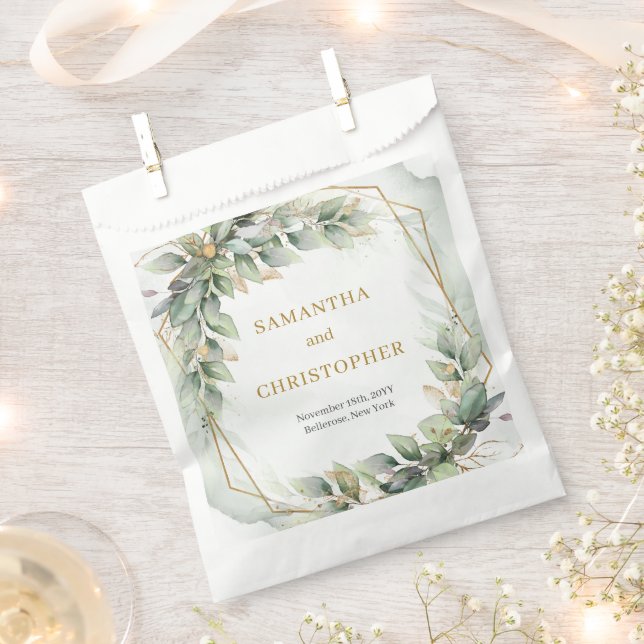 Elegant boho eucalyptus greenery gold wedding favor bag (Clipped)
