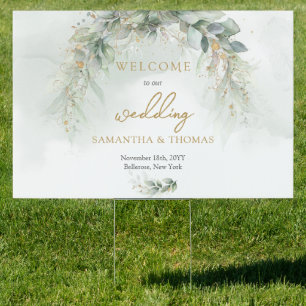 Elegant boho eucalyptus greenery gold Welcome  Sign