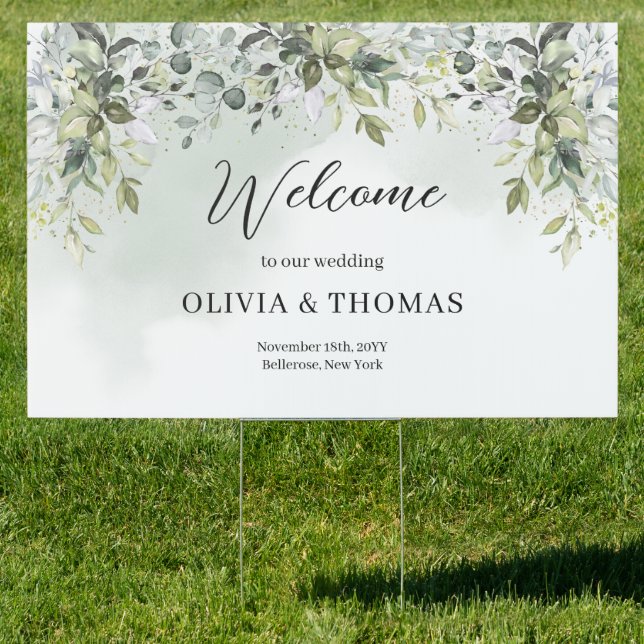 Elegant boho eucalyptus greenery gold welcome sign (Insitu)