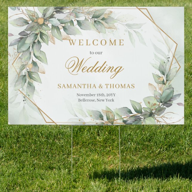 Elegant boho eucalyptus greenery gold Welcome  Sign (Insitu)