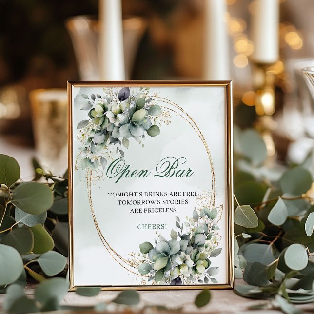 Elegant Boho Eucalyptus Open Bar Wedding Sign (Elegant Boho Eucalyptus Open Bar Wedding Sign)