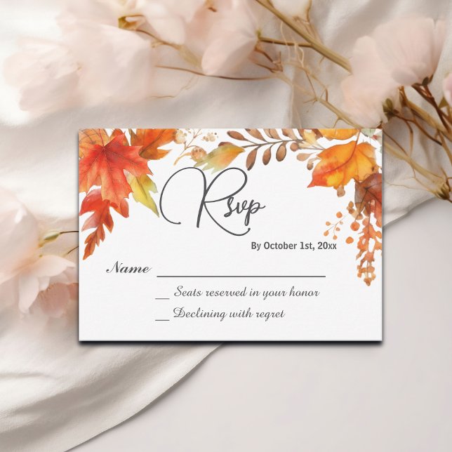 Elegant Boho Fall Floral Maple Leaves Wedding RSVP (Creator Uploaded)