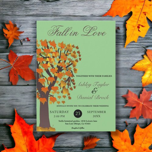 Elegant Boho Fall in Love Tree Sage Autumn Wedding Invitation