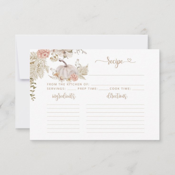 Elegant Boho fall pumpkin bridal Recipe card | Zazzle