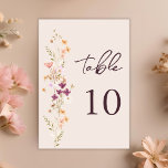 Elegant Boho Fall Wildflower Table Number<br><div class="desc">Introducing our charming Elegant Boho Wildflowers Wedding Table Number that captures romance and nature. Featuring delicate watercolor wildflowers and butterflies, the design exudes whimsical charm. Soft pastel hues create a soothing palette, while elegant script invites guests to a love celebration in a serene, bohemian setting. Ideal for couples who appreciate...</div>