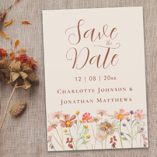 Elegant Boho Fall Wildflower Terracotta Wedding Save The Date