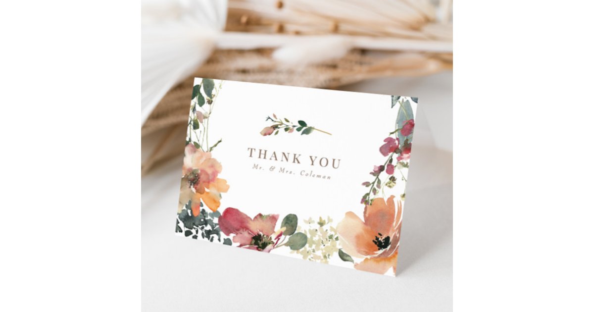Elegant Boho Fall Wildflower Wedding Thank You Card | Zazzle