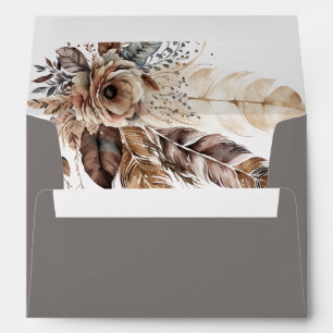 Elegant Boho Feather Floral Watercolor Wedding Envelope