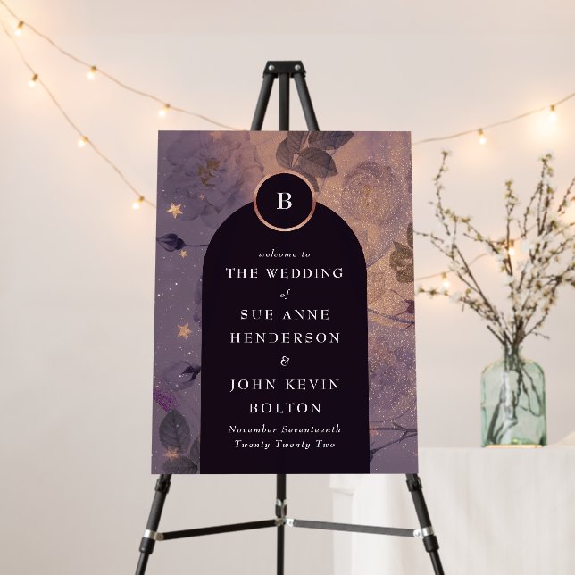 Elegant Boho Floral Arch Gold Wedding Welcome Foam Board (In Situ (Stand))