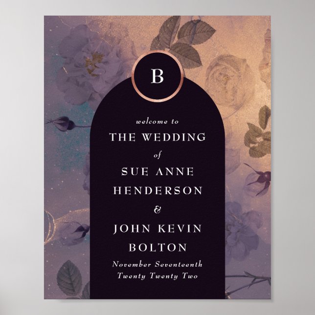 Elegant Boho Floral Arch Rose Gold Wedding Welcome Poster (Front)