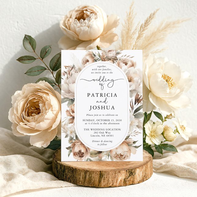 Elegant Boho Floral Arch Wedding Invitation (Rustic Boho Wedding Invitation styled with pampas grass and blush floral accents)