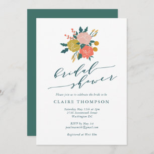 Elegant Boho Floral Art Simple Bridal Shower Invitation