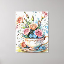Elegant Boho Floral Art stretched canvas print