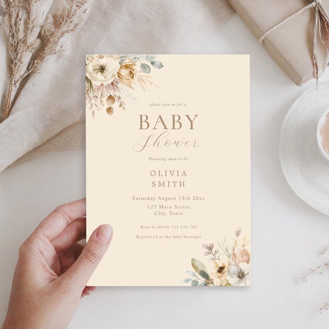 Elegant Boho Floral Baby Shower Invitation (Creator Uploaded)