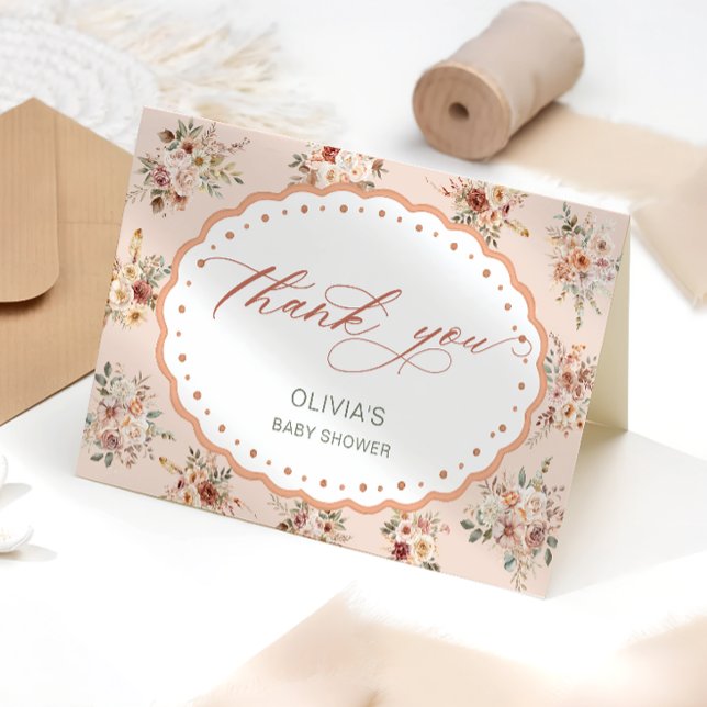 Elegant Boho Floral Baby Shower Thank You Card (Creator Uploaded)