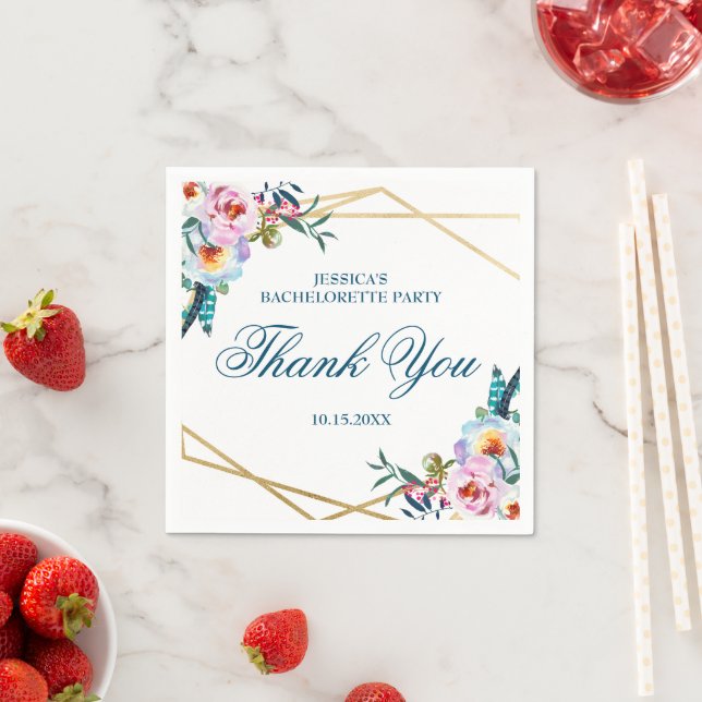 Elegant Boho Floral Bachelorette Weekend Thank You Napkins (Insitu)