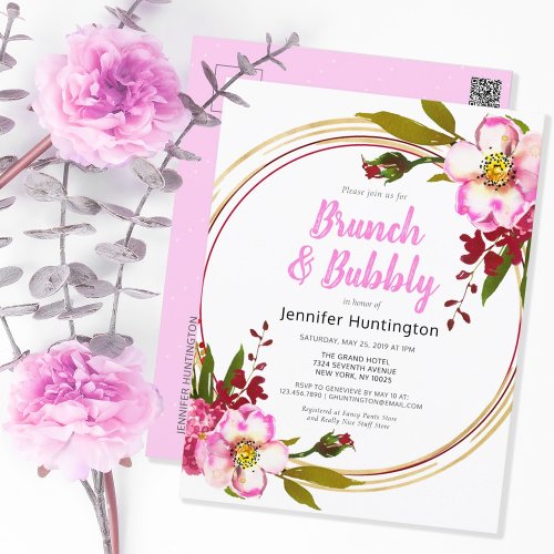 Elegant Boho Floral Berry Pink Gold Bridal Shower Postcard