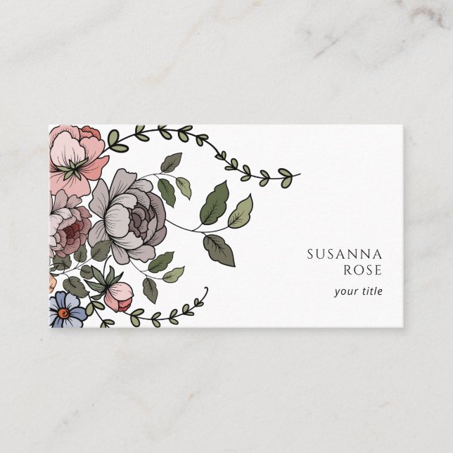 Elegant Boho Floral Botanical Professional Business Card (Front)