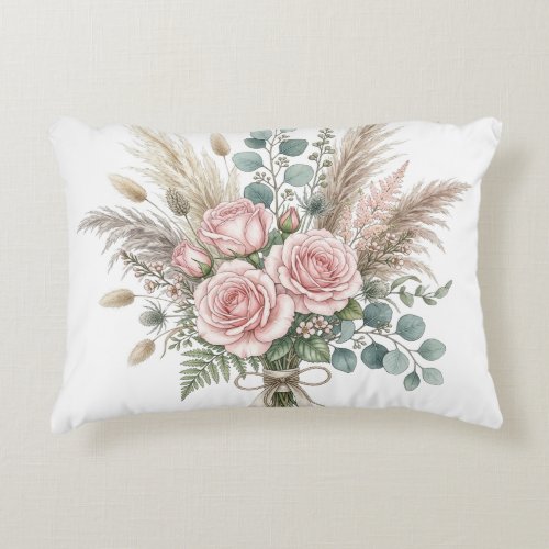 Elegant Boho Floral Bouquet Blush Pink pillow