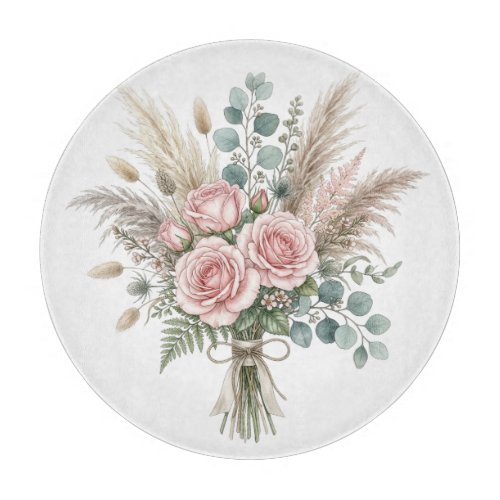Elegant Boho Floral Bouquet Blush Pink pillow Cutting Board