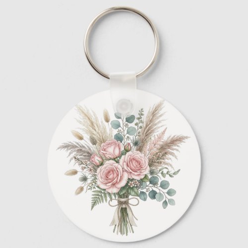 Elegant Boho Floral Bouquet Blush Pink pillow Keychain