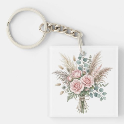 Elegant Boho Floral Bouquet Blush Pink pillow  Keychain