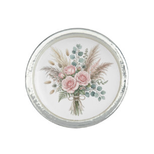 Elegant Boho Floral Bouquet Blush Pink pillow Ring