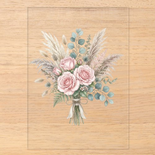 Elegant Boho Floral Bouquet Blush Pink Rose Weddin Acrylic Invitations