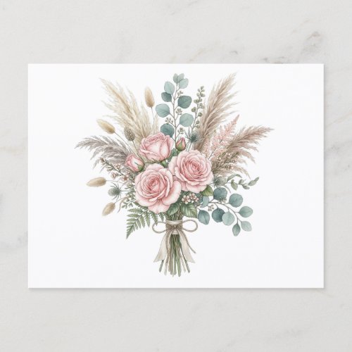 Elegant Boho Floral Bouquet Blush Pink Rose Weddin Postcard
