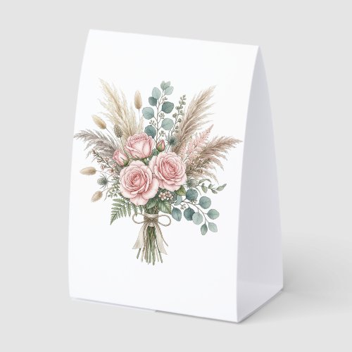 Elegant Boho Floral Bouquet Blush Pink Rose Weding Paper Table Tent