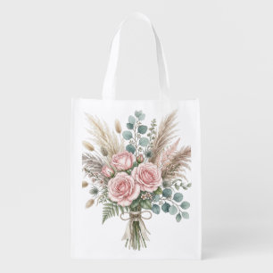 Elegant Boho Floral Bouquet Blush Pink tote bags