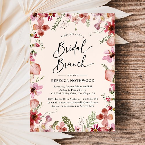 Elegant Boho Floral Bridal Brunch Shower Invitation