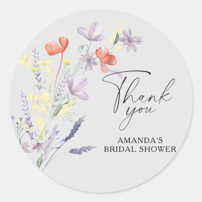 Elegant Boho floral bridal shower Classic Round Sticker (Front)