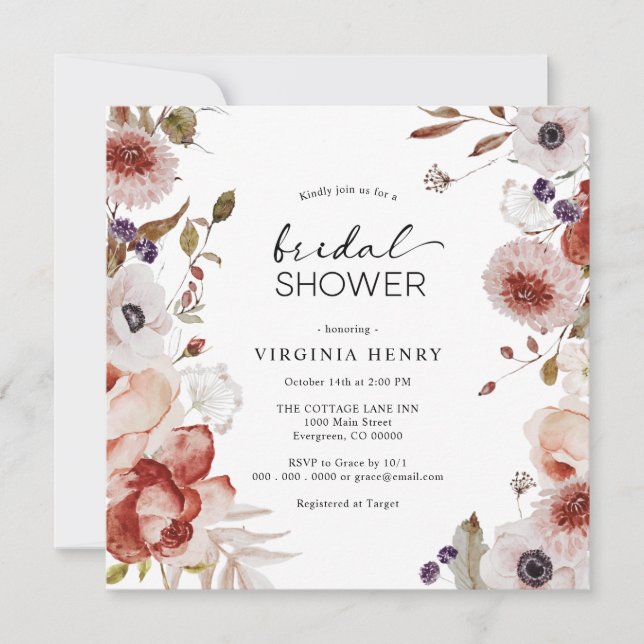 Elegant Boho Floral Bridal Shower Invitation (Front)