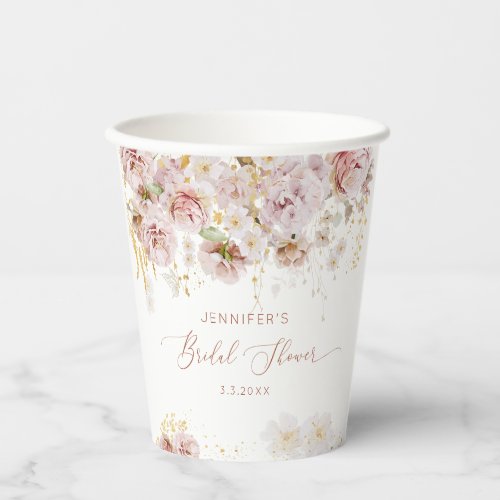 Elegant boho floral bridal shower paper cups