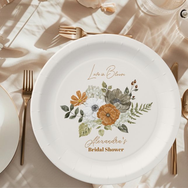 Elegant Boho Floral Bridal Shower Paper Plates (Creator Uploaded)