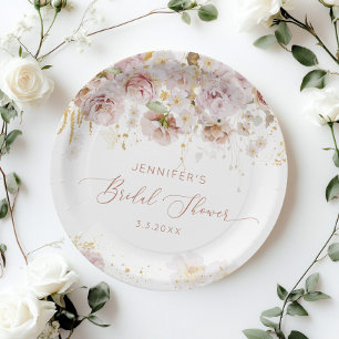 Elegant boho floral bridal shower paper plates