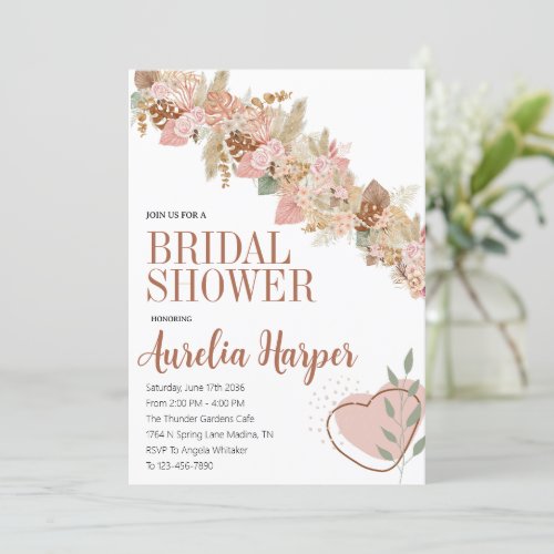 Elegant Boho Floral Bridal Shower Photo Wedding Invitation